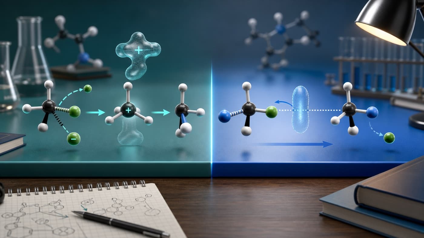 Educational comparison of SN1 and SN2 reaction mechanisms with molecular models